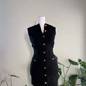 Aritzia Black Midi Dress with Gold Buttons